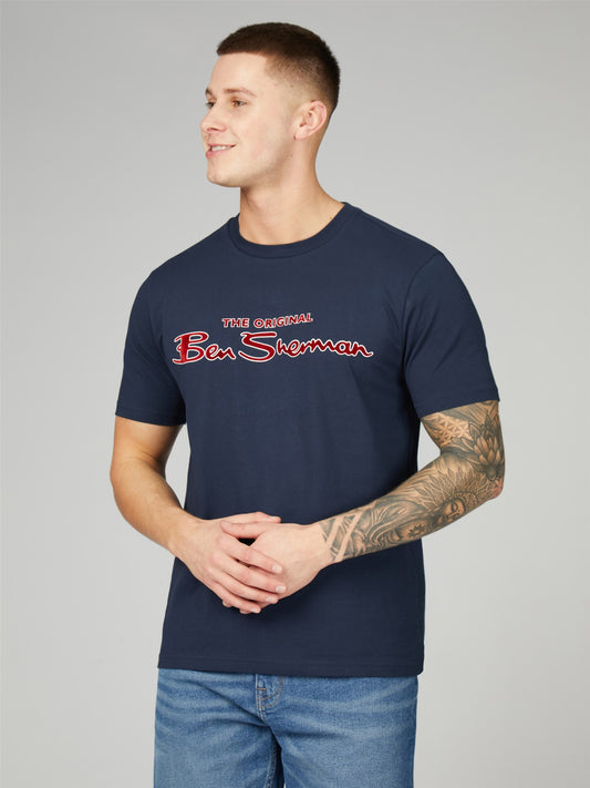 Ben Sherman Flocked Logo Tee - Dark Navy