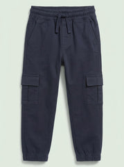 Boys' Casual Cotton-Blend Fleece Cargo Joggers – Navy Blue