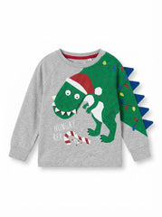 IMPORTED Boys' Long-Sleeve Holiday "Hungry Rex" Graphic T-Shirt with 3D Spikes – Heather Gray