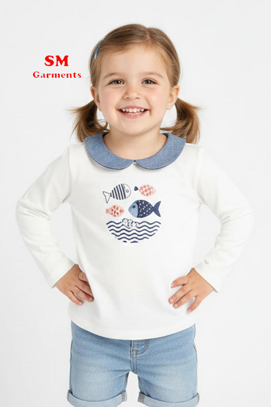 OBAIBI Kids Peter Pan Collar FULL SLEEVED T SHIRT