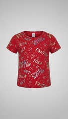 M&S Red Creative Words Tee - "ART IMAGINATION FANTASY IDEA" Metallic Graphic T-Shirt