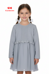 Bowtad Girls Grey Long Sleeve Layered Dress