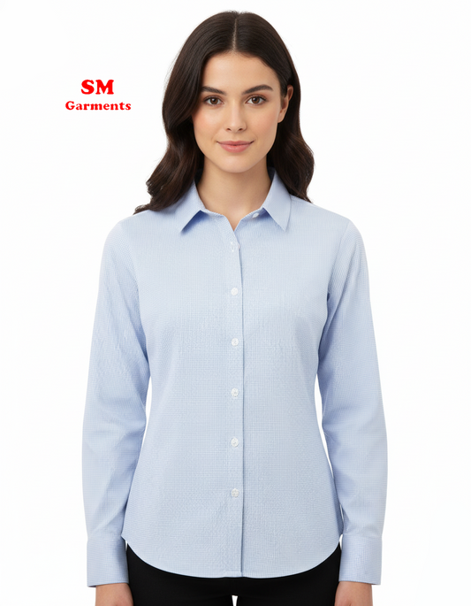 پریمیئر خواتین کی لمبی بازو گنگھم مائیکرو چیک شرٹ