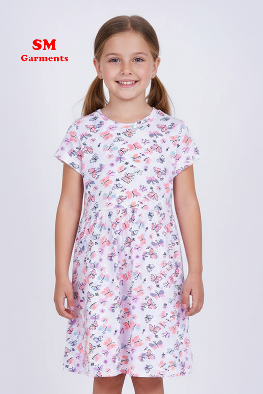 GIRLS BUTTERFLIES PRINTED DRESS