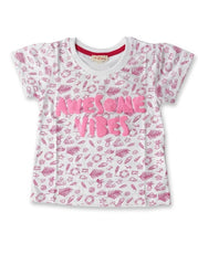 DUPARIEL Girls' White "Awesome Vibes" Graphic Short-Sleeve T-Shirt| SM GARMENTS