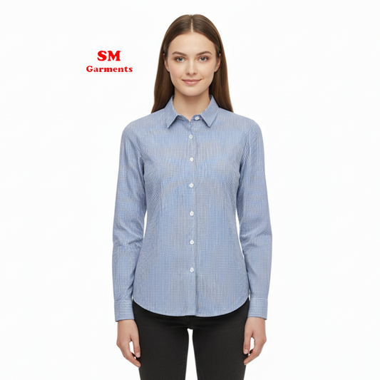 پریمیئر خواتین کی لمبی بازو گنگھم مائیکرو چیک شرٹ