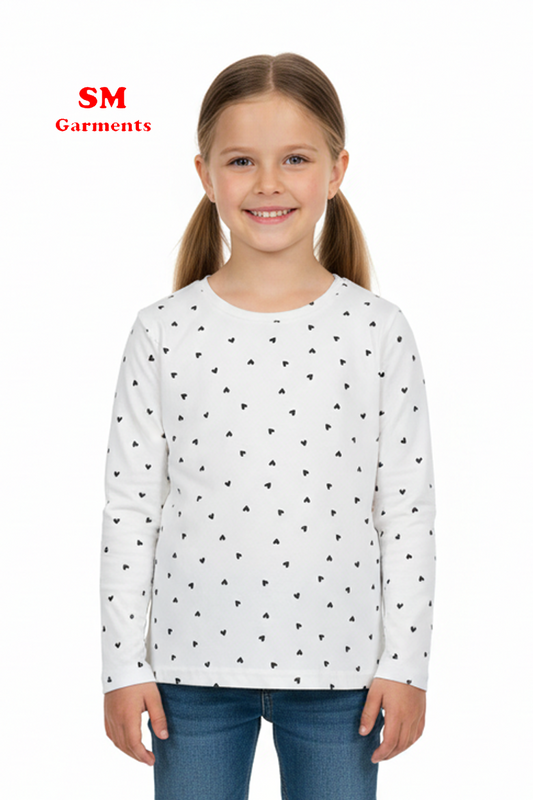 Lindex Kids White Long Sleeve Shirt with Black Heart Print