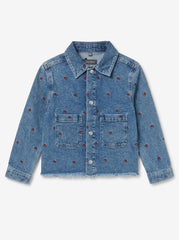 DL Girls Medium Wash Floral Rose Embroidered Denim Jacket with Frayed Raw Hem | SM GARMENTS