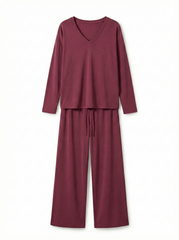 OYSHO WOMEN BASIC V NECK T SHIRT AND WIDE LEG TROUSER SET