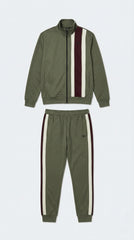 D&G Mens Stylish Striped Khaki Green Tracksuit