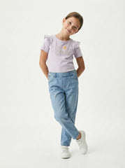 NAME IT Girls Textured Embroided Text Printed Tee