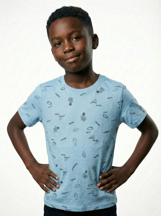 LCW Boys Sky Blue Graphic Print Cotton T Shirt