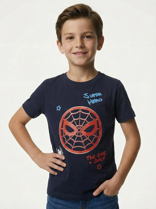 LCW Boys Navy Blue Superhero Graphic T-Shirt