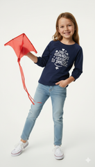 NAME IT Girls 3 Quarter Sleeves Printed T Shirt