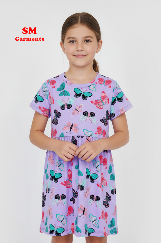 GIRLS BUTTERFLIES PRINTED DRESS