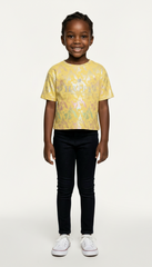 M&S Trendy Girls' Mustard Crop Top "HAPPY" Tee with Shimmer & Patterned Texture