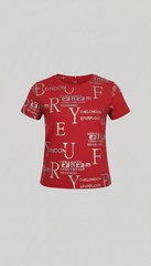 M&S Girls Red Shimmering Slogan Print Short Sleeve Cotton T Shirt