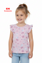 KIDS HEADQUARTERS Girls’ Pink Floral Ruffle Sleeve T-Shirt