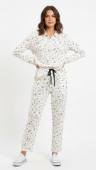 OYSHO WOMEN FLORAL EMBROIDED COLLAR T SHIRT AND TROUSER SET
