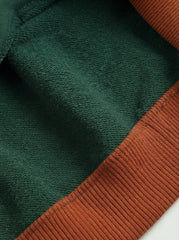 Kids Dark Green Casual Pullover Hoodie with Contrast Orange Hem