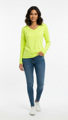 JANINA CURVED WOMENS V NECK BRIGHT GREEN NASIC SWEATSHIRT