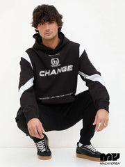 MALAYERBA Mens Black Change Printed Hoodie
