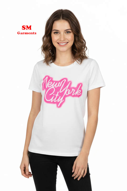 JANINA CURVED NEON-PRINT TEES