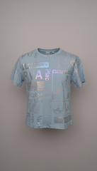 M&S Girls Gold Foil Print Graphic Light Blue Crew Neck T Shirt