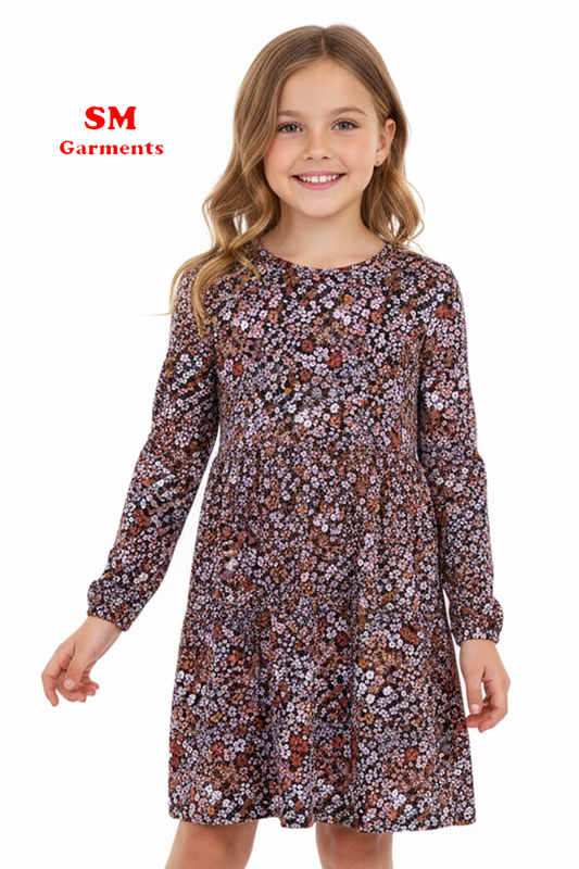 GIRLS PRINTED FULL SLEEVED DRESS