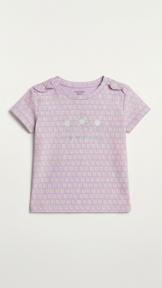 LC WAIKIKI Girls Embroided Flowers and FLoral Printed Tee