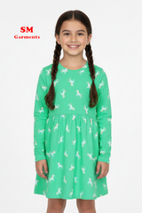 GIRLS UNICORN PRINTED FULL SLEEVED DRESS