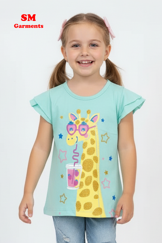 OBAIBI GIRLS GIRAFFE PRINTED TEES