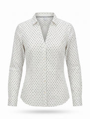 H&M Women's White Polka Dot Button-Down Shirt – Long Sleeve Fitted Office & Casual Cotton Blouse