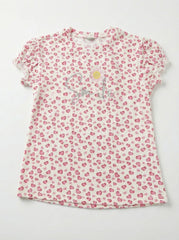 LC WAIKIKI Girls Pink Hearts Printed Embroided Text Tee