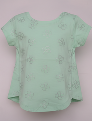 M&S Girls' Mint Green Floral Sparkle Tee - Cute Blossom Print