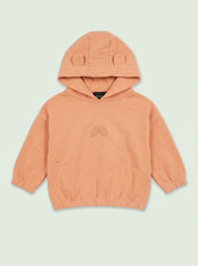 Kids Peach Casual Pullover Hoodie with 3D Ears and Rainbow Embroidery