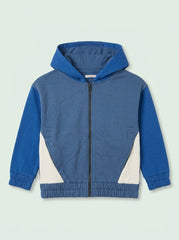 MONOPRIX Boys' Blue Colorblock Zip-Up Hoodie with Contrast Panels