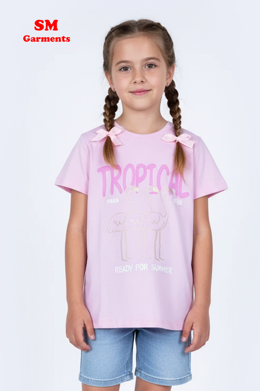 DU PAREIL GIRLS PRINTED PINK T-SHIRT