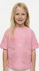 M&S Girls' Pink Metallic Teddy Bear "Why Not?" T-Shirt