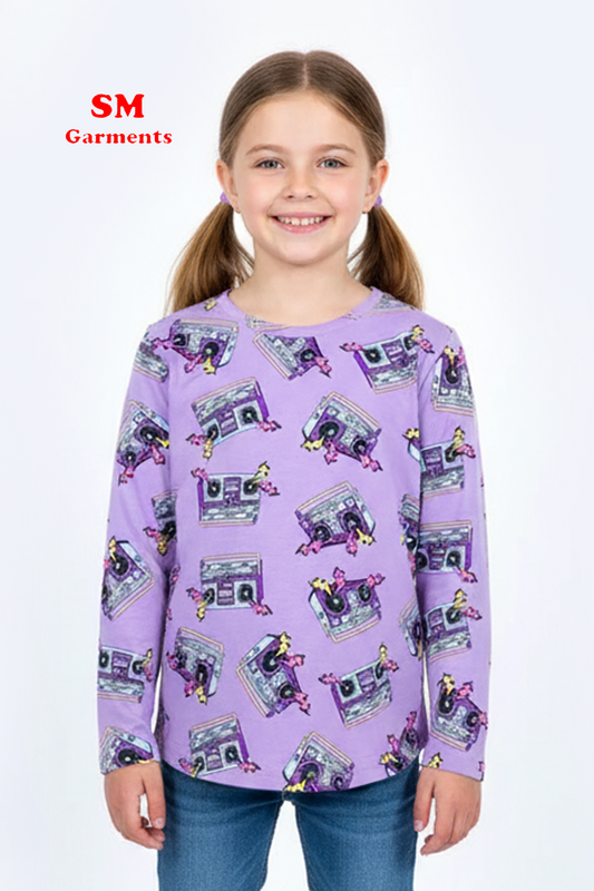 OKAIDI Girls’ Retro Boombox Long Sleeve Tee