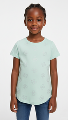 M&S Girls' Mint Green Floral Sparkle Tee - Cute Blossom Print