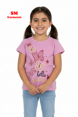 DU PAREIL Girls' “Hello Beautiful” Butterfly T-Shirt – Pink