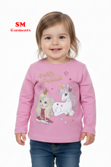Infinity Kids Girls’ Pink Long Sleeve “Pretty Friends” Unicorn Tee