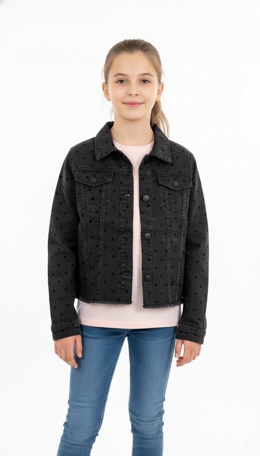 GIRLS MANNING DOTTY CROPPED DENIM JACKET