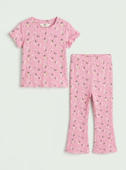 HM Girls' 2-Piece Pink Daisy Floral Short-Sleeve Top and Flare Pants Set| SM GARMENTS