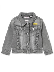 DL Girls Washed Grey Denim Jacket with Vertical Ruffle Trim & DIVA Patch| SM GARMENTS
