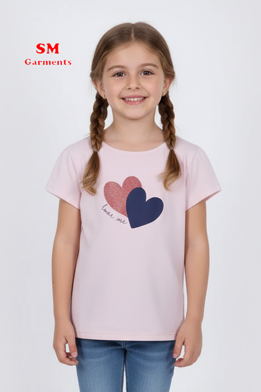 DU PAREIL GIRLS HEARTS PRINTED HALF SLEEVES T SHIRT