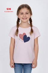 DU PAREIL GIRLS HEARTS PRINTED HALF SLEEVES T SHIRT