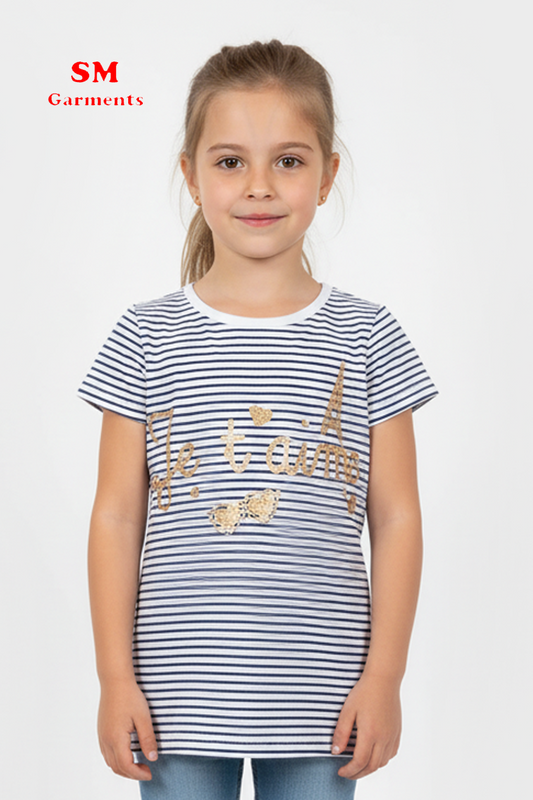 GIRLS STRIPED ROUND NECK TEE