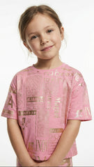 M&S Girls Foil Print Graphic Pink Crew Neck T Shirt